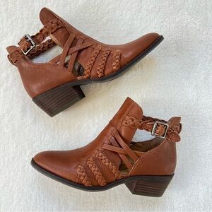 Lucky Brand LK-Forbas Braided Cutout Booties Umber Oyster Brown Leather Size 7.5